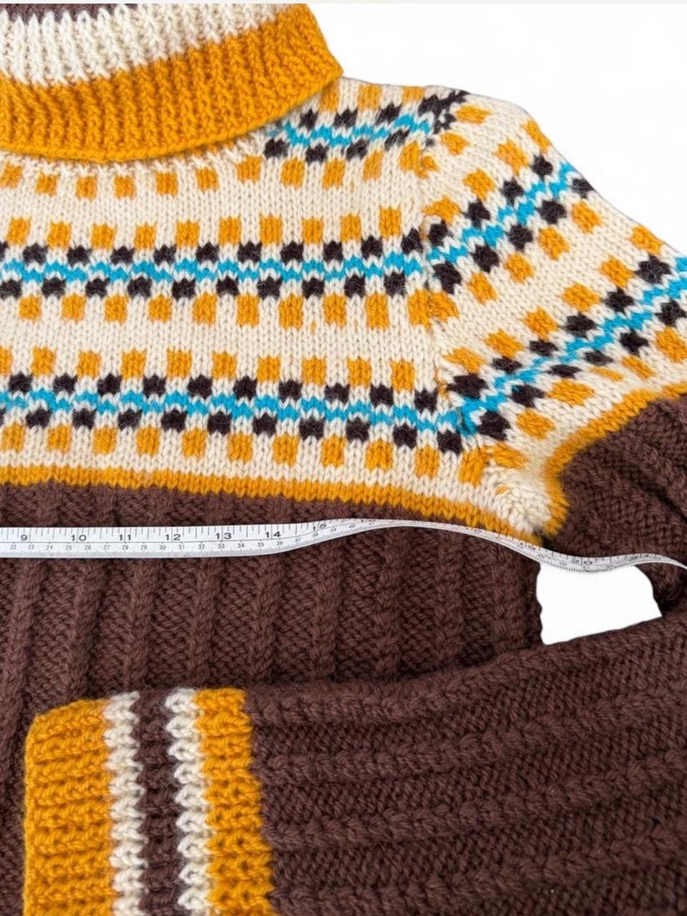 Authentic Hand-Knit Vintage Icelandic Wool Fair Isle Turtleneck Sweater Medium - Picture 5 of 9